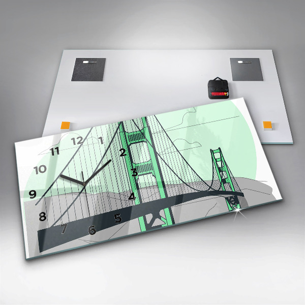 Glass wall clock rectangular Green Bridge