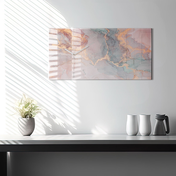 Glass wall clock rectangular Marble texture