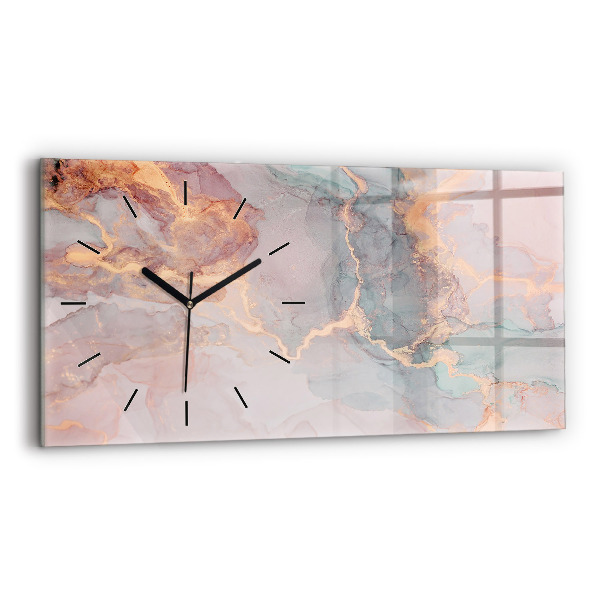 Glass wall clock rectangular Marble texture