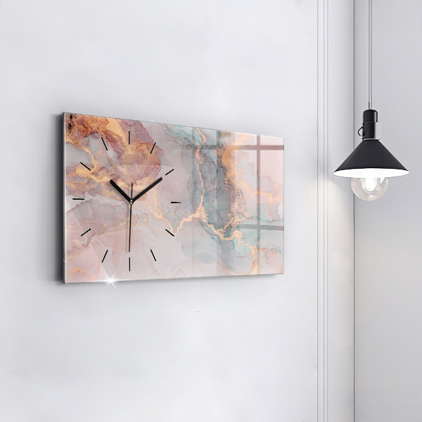 Glass wall clock rectangular Marble texture