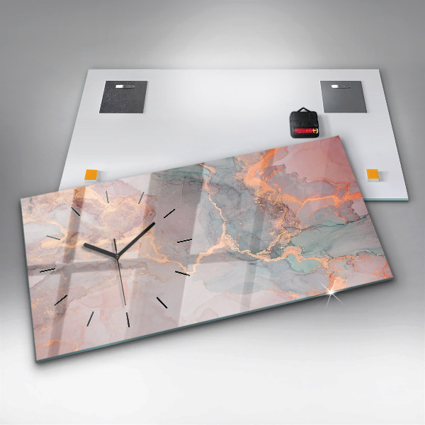 Glass wall clock rectangular Marble texture