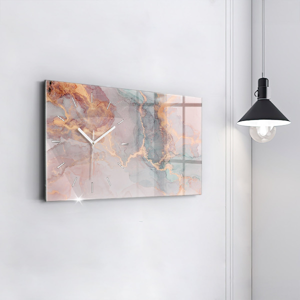 Glass wall clock rectangular Marble texture