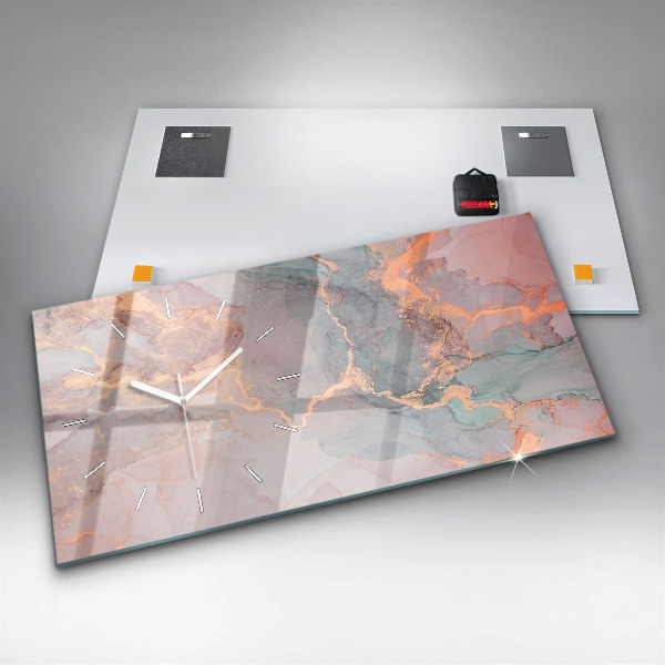 Glass wall clock rectangular Marble texture