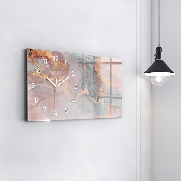 Glass wall clock rectangular Marble texture