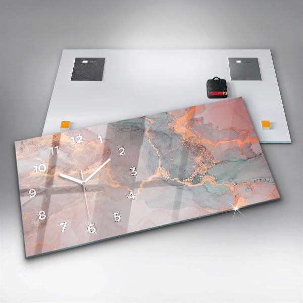 Glass wall clock rectangular Marble texture