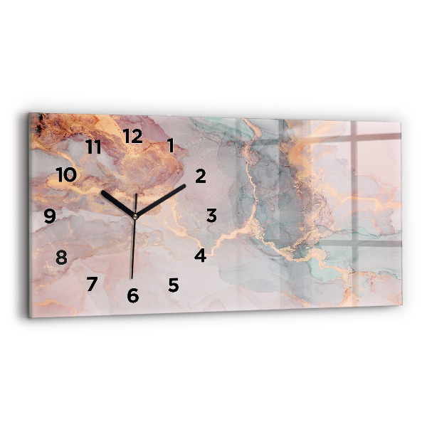 Glass wall clock rectangular Marble texture