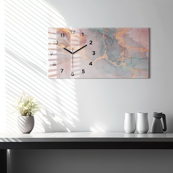 Glass wall clock rectangular Marble texture