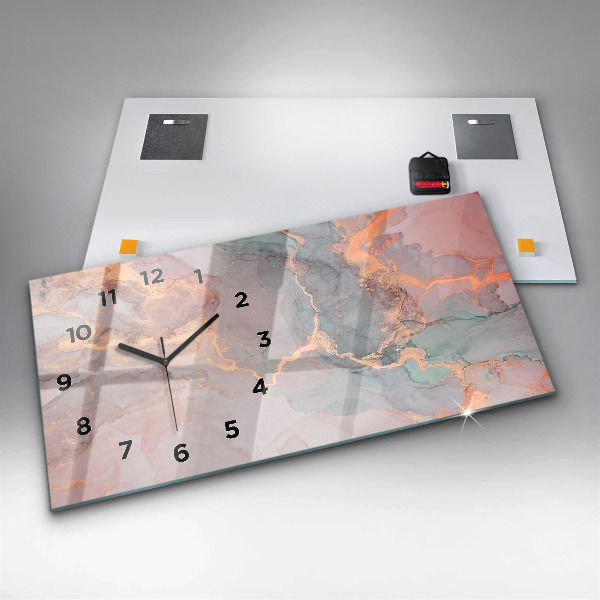 Glass wall clock rectangular Marble texture