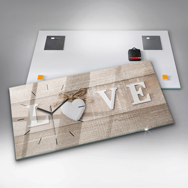 Glass wall clock rectangular The inscription love