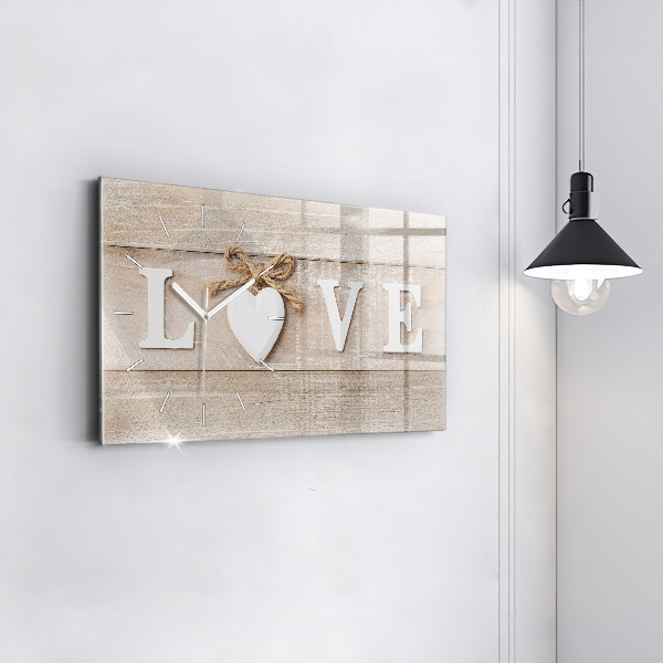 Glass wall clock rectangular The inscription love