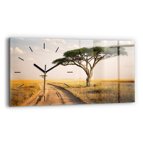 Glass wall clock rectangular African Landscape
