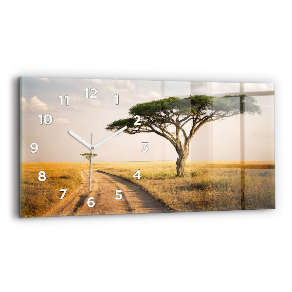 Glass wall clock rectangular African Landscape