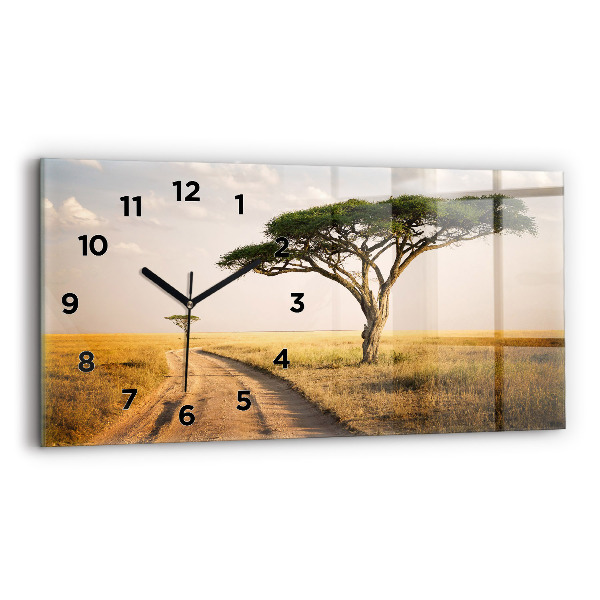Glass wall clock rectangular African Landscape