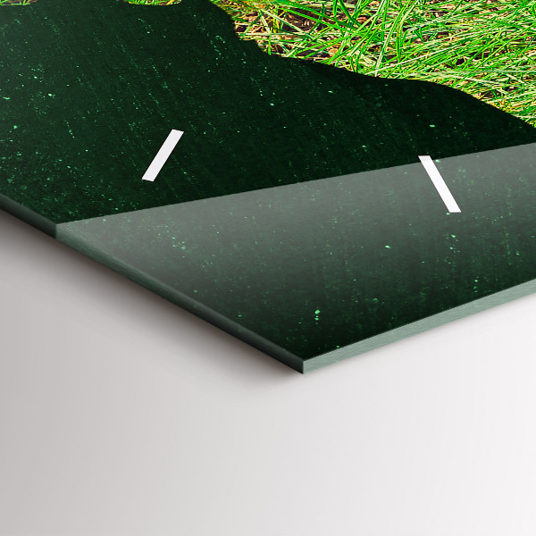 Glass wall clock rectangular Grass world map