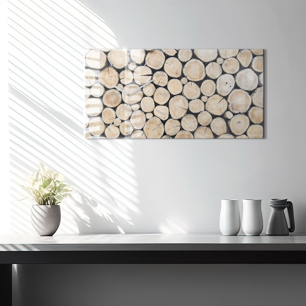 Glass wall clock rectangular Tree stumps cut down