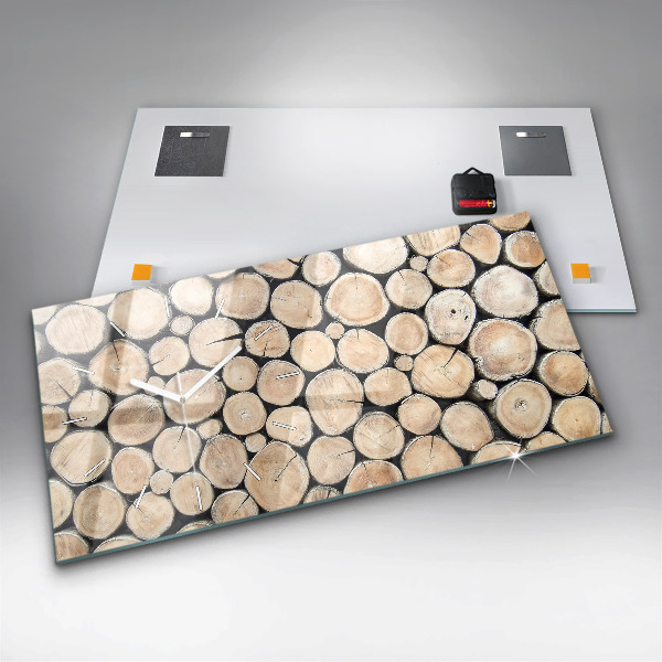 Glass wall clock rectangular Tree stumps cut down