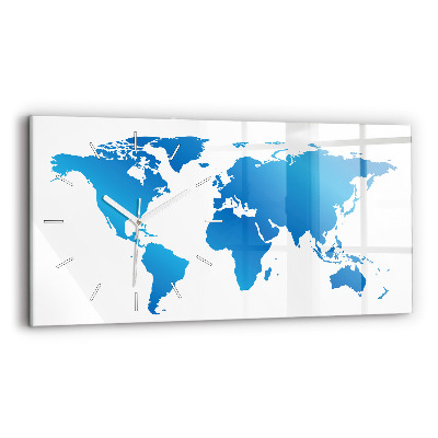 Glass wall clock rectangular World map