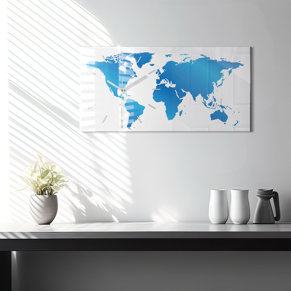 Glass wall clock rectangular World map