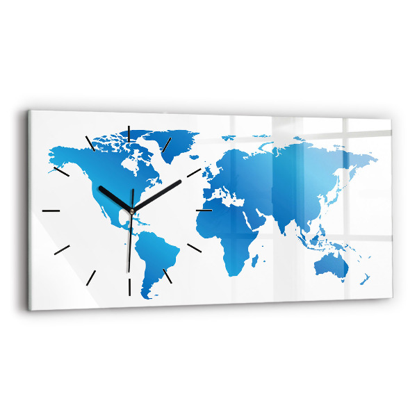 Glass wall clock rectangular World map