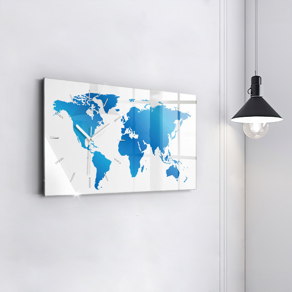 Glass wall clock rectangular World map