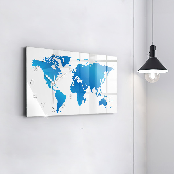 Glass wall clock rectangular World map