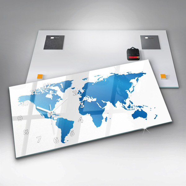 Glass wall clock rectangular World map