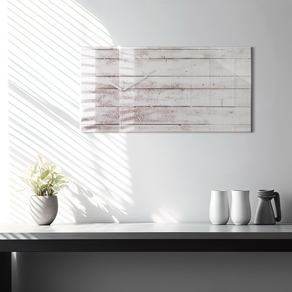 Glass wall clock rectangular Light wood planks