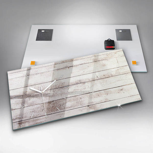 Glass wall clock rectangular Light wood planks