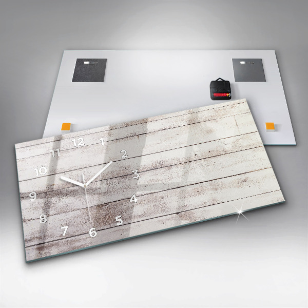 Glass wall clock rectangular Light wood planks