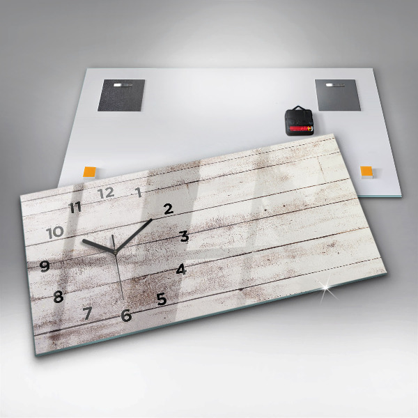 Glass wall clock rectangular Light wood planks