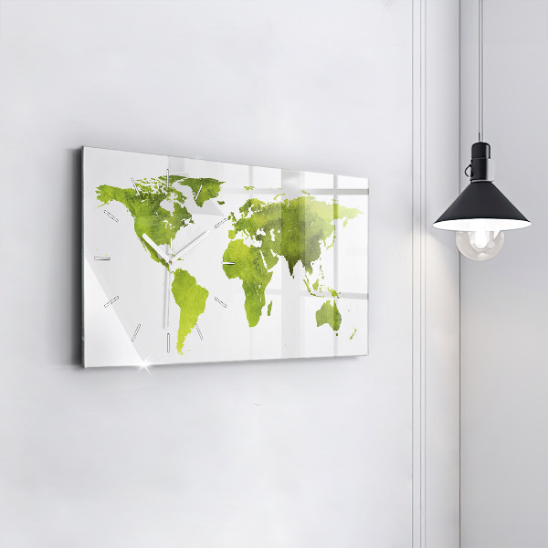 Glass wall clock rectangular Watercolor world map