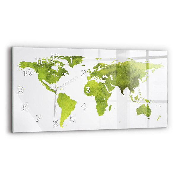 Glass wall clock rectangular Watercolor world map