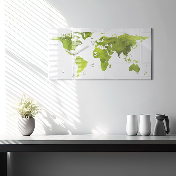 Glass wall clock rectangular Watercolor world map