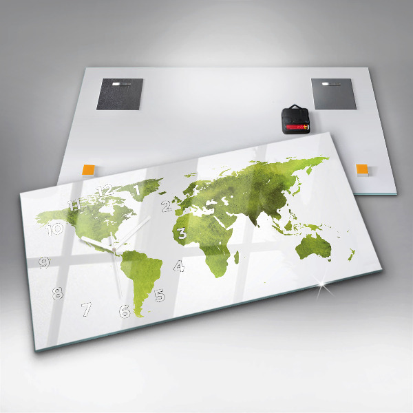 Glass wall clock rectangular Watercolor world map