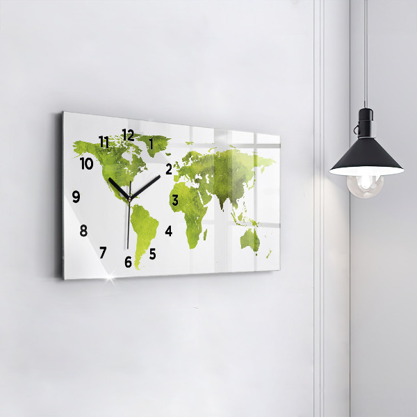 Glass wall clock rectangular Watercolor world map