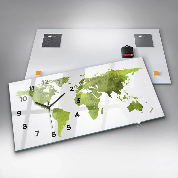 Glass wall clock rectangular Watercolor world map