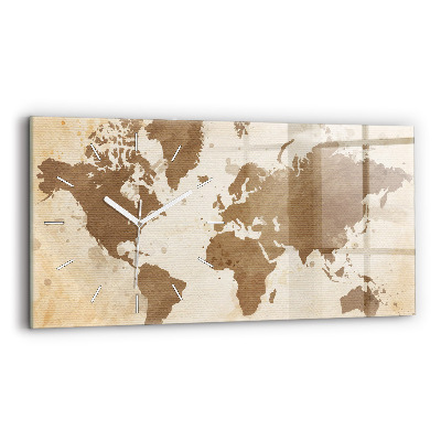 Glass wall clock rectangular Painted map of the world