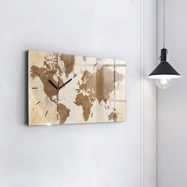 Glass wall clock rectangular Painted map of the world