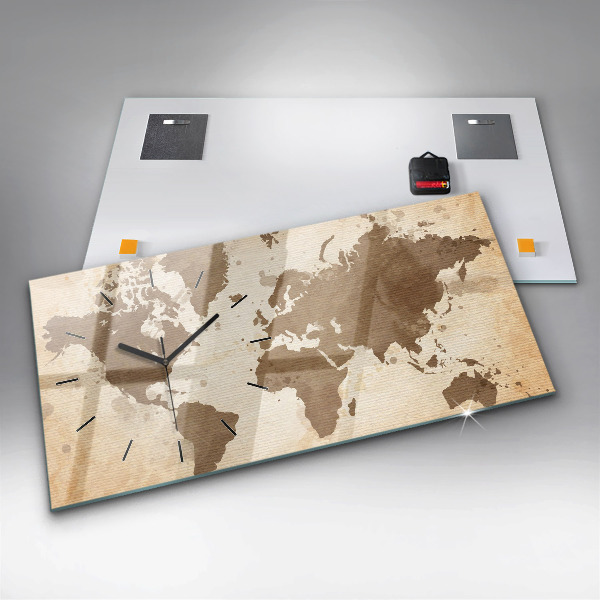 Glass wall clock rectangular Painted map of the world