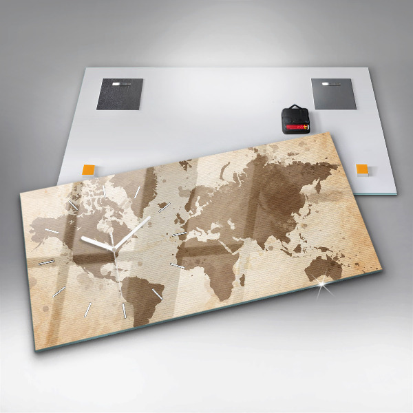 Glass wall clock rectangular Painted map of the world