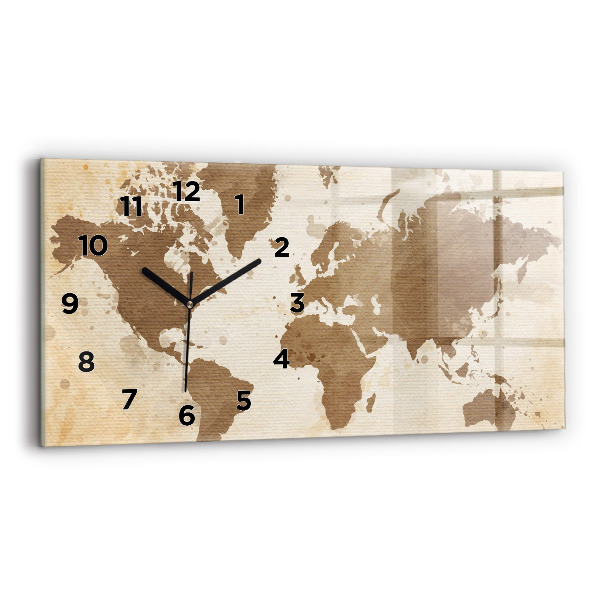 Glass wall clock rectangular Painted map of the world