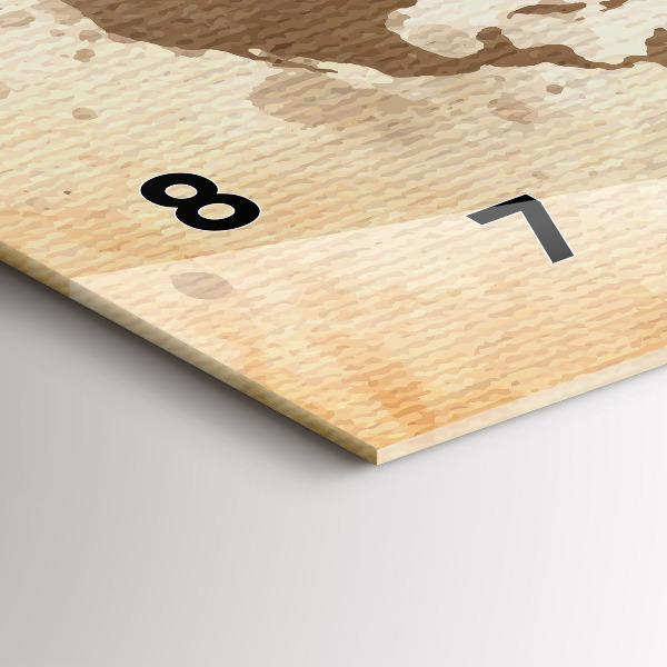 Glass wall clock rectangular Painted map of the world