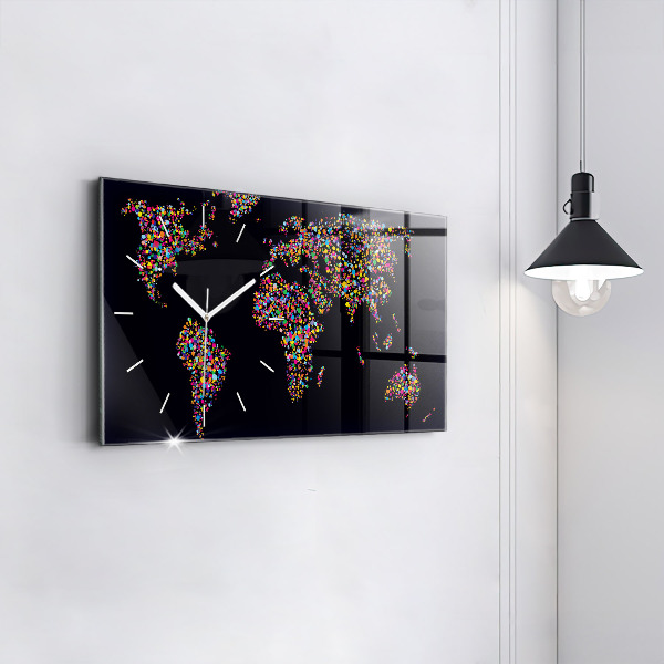 Glass wall clock rectangular World map made of dots