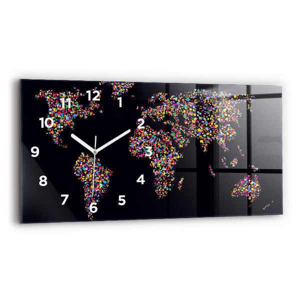 Glass wall clock rectangular World map made of dots