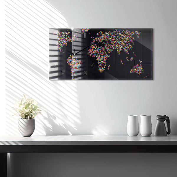 Glass wall clock rectangular World map made of dots