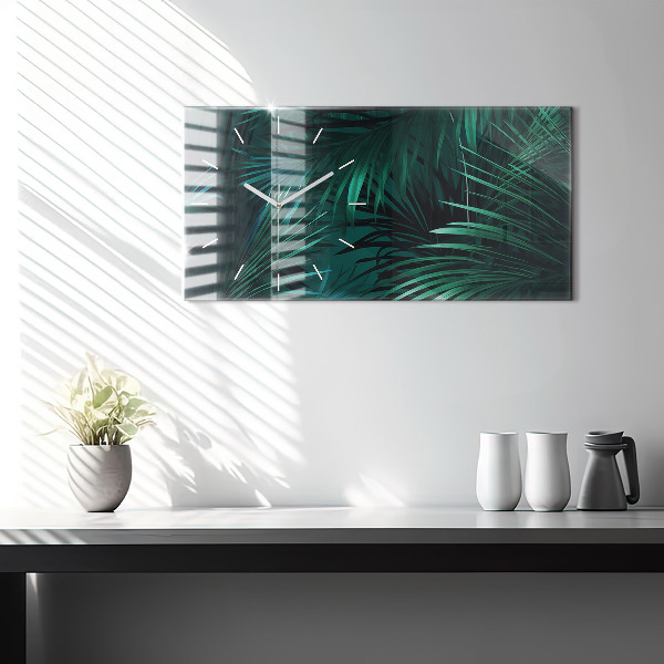 Glass wall clock rectangular Tropical leaves