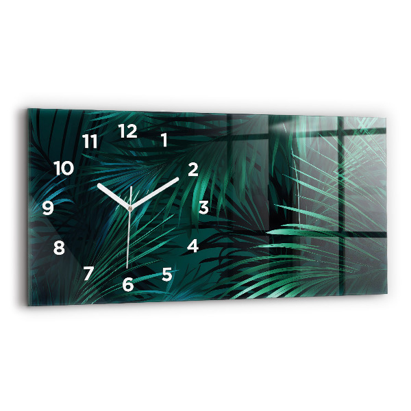 Glass wall clock rectangular Tropical leaves