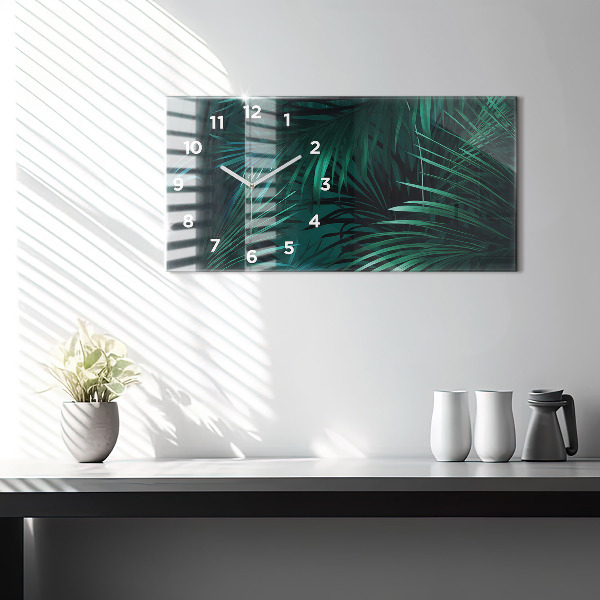Glass wall clock rectangular Tropical leaves