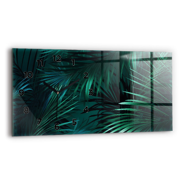 Glass wall clock rectangular Tropical leaves