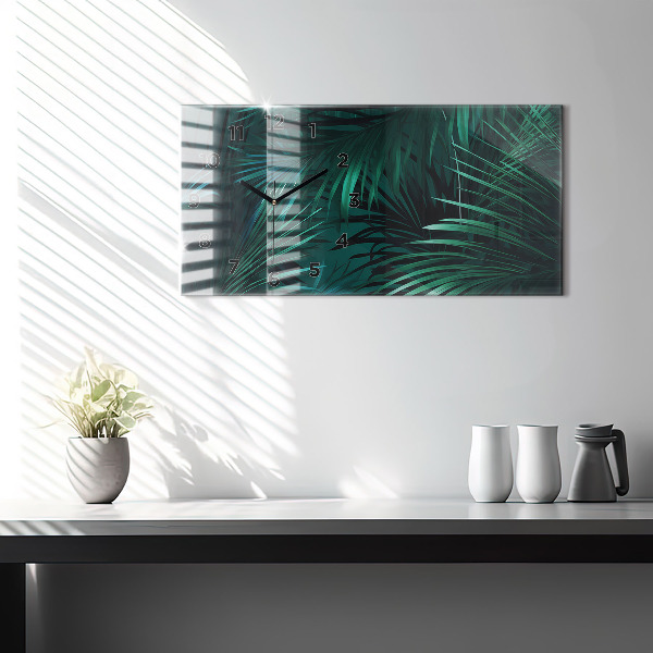 Glass wall clock rectangular Tropical leaves